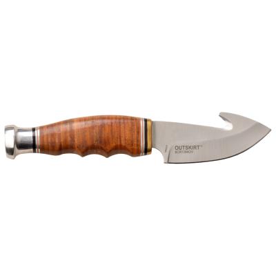 ER20029LBR Couteau de Chasse Elk Ridge Outskirt Guthook Lame Acier 8Cr13MoV Etui Cuir - Livraison Gratuite