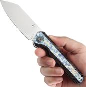 K1028A5 — Couteau Kansept Bulldozer Lame Acier CPM-20CV Stonewash Drop Point Manche Titane Finition Lightning Strike  Frame Lock Clip Livraison Gratuite