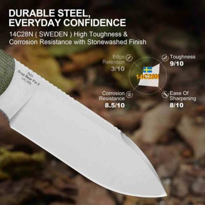 KI1101A2 Kizer Drop Bear 3 – Couteau Fixe Lame Drop Point Acier 14C28N Stonewash Manche Green Micarta Housse Polymère – Livraison Gratuite