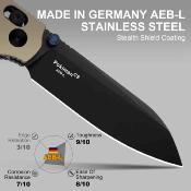 KIV3789A6 Kizer Pokiman CS Tan – Couteau Lame Acier AEB-L Black PVD Manche Aluminium Tan Clutch Lock Thumb Stud Clip – Livraison Gratuite