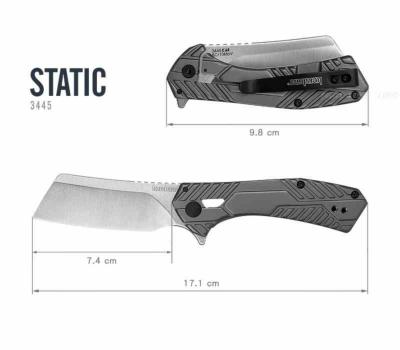 KS3445X Couteau Pliant Kershaw Static | Lame Cleaver Acier 8Cr13MoV | Frame Lock Manche Acier Gray - Livraison Gratuite