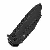 T1093F2 Kansept Kosame | Couteau Pliant | Lame Wharncliffe Acier 154CM Blackwash | Manche Titane Noir + FCarbone Bleu | Button Lock - Livraison Gratuite