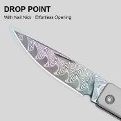 Ki2670A4 Kizer - Couteau Little Grand Manche Titane Cristallisé Lame Acier Damas Drop Point Slip Joint - Livraison Gratuite