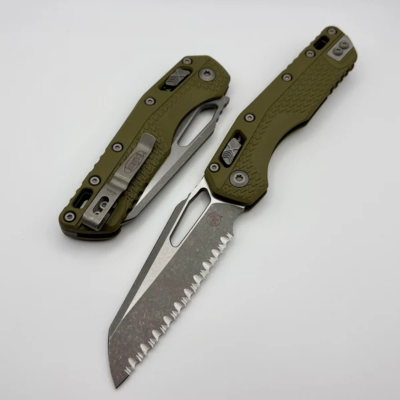 MCT210T12APPMOD — Couteau Microtech MSI Ram-Lok Acier M390MK Apocalyptic Sheepsfoot Dentelé Vert Tri-Grip USA Livraison Gratuite