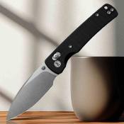 MGR817AWBK Vakor Miguron Knives – Couteau pliant Crossbar Lock Lame Acier 14C28N Stonewash Manche Black G10 - Livraison Gratuite