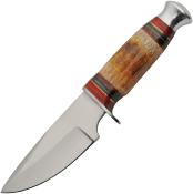 PA203490 Couteau Cave Bone Hunter Lame Clip Point Acier Inox Manche Os Fourreau Cuir - Livraison Gratuite