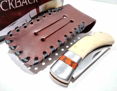 PA8001 Couteau pliant Rite Edge  – Manche Os Blanc Lame acier Inox Étui Cuir - Livraison Gratuite