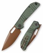 TVJM04GM14 Trivisa Gecko-GM – Couteau pliant Liner Lock Lame Acier 14C28N Rose Gold PVD Manche Green Micarta - Livraison Gratuite