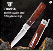 TVYZ04FSZ Trivisa Dolphin-F – Couteau Lame Tanto Reverse 14C28N Satinée Manche Bois Verrouillage Liner Lock - Livraison Gratuite