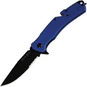 VNI35GPSBBL — Couteau V Nives Black Rambo Utility Pro Lame Acier D2 58-60 HRC Noir Semi-Dentelée Clip Point Manche Plaquettes G10 Bleu Linerlock Clip - Livraison Gratuite