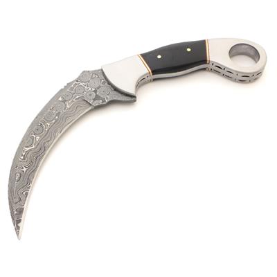 Couteau Karambit Lame Acier Damas 256 Couches Manche Corne Etui Cuir DM1177 - Free Shipping