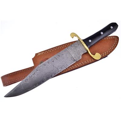 FJRS005DBH Couteau de Chasse Bowie Damas Frost Cutlery 256 Couches Etui Cuir - Livraison Gratuite