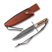 Couteau Bowie Damas Lame 256 Couches Manche Os Cerfé Etui Cuir Old Forge OF041 - Free Shipping
