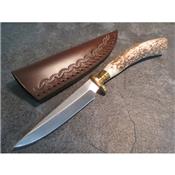 Skinner Couteau de Chasse Hunter Acier Carbone Manche Bois de Cerf Etui Cuir SS7018 - Free Shipping