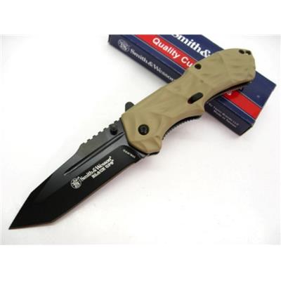 Couteau Automatique Smith&Wesson Tanto Black Ops Acier 4034 Manche Alu Desert Tan SWBLOP3TD - Fre Shipping