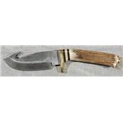 Couteau Lame en DAMAS avec CROCHET pour dépouiller Manche en BOIS DE CERF Couteau de Chasse DM1008 - Free Shipping