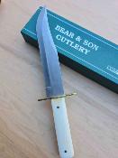 BCWSB02  Bear & Son American Bowie | Couteau Lame Clip Point Acier 12C27M | Manche White Bone USA Étui en cuir - Livraison Gratuite 
