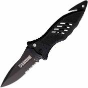 BH15M311BK — Couteau Blackhawk CQD Large Button Lock Lame Acier D2 Partiellement Serré Manche Nylon Livraison Gratuite