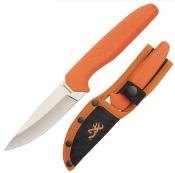 BR0554 Browning – Sharp Ridge Skinner | Lame Drop Point Acier 8Cr13MoV | Manche Caoutchouc Orange | Étui Nylon - Livraison Gratuite