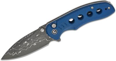 C23085BDS1 Couteau Civivi Triptych Lame Acier Damas Manche Blue Micarta Button Lock - Livraison Gratuite