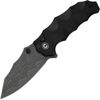 CIVC24028DS1 — Couteau Civivi Natterjack Lame Acier Damas Noir Clip-Point Manche G10 Noir Rainuré Button Lock - Livraison Gratuite