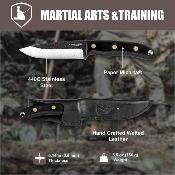 CTK106042SS Couteau Condor Juliet Lame Drop Point Acier 440C - Manche Micarta Noir - Étui Cuir Made Salvador - Livraison Gratuite