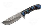 DM1334 Couteau Damas Blue River Hunter Lame Acier Damas 256 Couches Etui Cuir - Livraison Gratuite