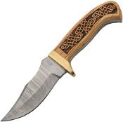 DM1386 Couteau Celtic Knots Hunter Lame Acier Damas 256 Couches Manche Bois Celtic Fourreau Cuir - Livraison Gratuite
