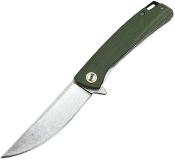 EE10B013GN Couteau pliant ElitEdge | Lame Trailing Point Acier D2 Manche Micarta Green Linerlock Clip de poche - Livraison Gratuite