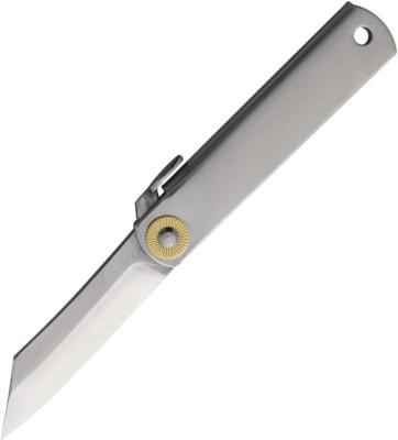 HIGOBL162 — Couteau Higonokami Pocket Lame Acier VG10 Made in Japan Satiné Manche Acier Chikiri Clip Livraison Gratuite