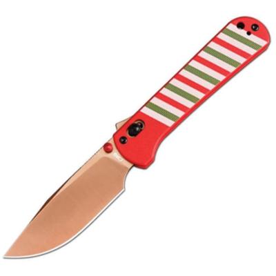 J1960MRE Couteau Pliant CJRB Bolt Lame Acier AR-RPM9 Manche G10 Rouge Rayé Blanc et Vert Recoil Lock - Livraison Gratuite