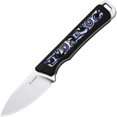 KI1108A6 Couteau Kizer Whiskey Jack Lame Acier AEB-L Manche Noir G10 Lame Fixe Housse Kydex - Livraison Gratuite 