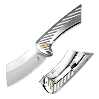  KI3673A2 Couteau Kizer Dawn Silver - Lame Cleaver Acier S35VN - Manche Titane - Sécurité Frame Lock - Livraison Gratuite