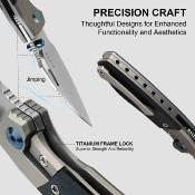 KI3746A3 Kizer Shrike – Couteau pliant Frame Lock Lame Acier CPM S45VN Satin Manche Blue Richlite Titane Bolsters - Livraison Gratuite