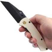 KT1015E3 — Couteau Kansept Main Street Lame Acier 154CM Black SW Wharncliffe Manche G10 Blanc Linerlock Clip Livraison Gratuite