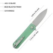KUB371C Couteau Kubey NEO Jade Lame Acier AUS-10 Bead Blast IKBS - Livraison Gratuite