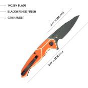 KUB373B Couteau Kubey RBC-1 Outdoor Orange Lame Acier 14C28N Blackwash IKBS - Livraison Gratuite