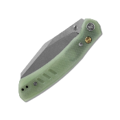 MGR827YG — Couteau Miguron Karok Lame Acier D2 Sheepsfoot Stonewash Manche Plaquettes G10 Glow-in-the-Dark Green Button Liner Lock - Livraison Gratuite