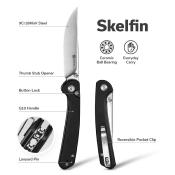 S250072 Sencut Skelfin Black | Lame Clip Point Acier 9Cr18MoV Manche G10 | Button Lock | Roulement Céramique - Livraison Gratuite