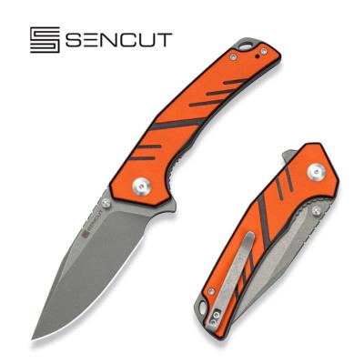 S250991 — Couteau SENCUT Quirk Lame Acier D2 Clip Point Gray Stonewashed Manche Plaquettes G10 Orange et Noir Liner Lock Flipper Thumb Stud - Livraison Gratuite