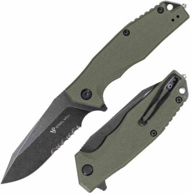SMGF1033S Steel Will Warbot SWF10-33S – Couteau Lame Acier D2 Manche G10 Olive Linerlock Clip Ambidextre – Livraison Gratuite