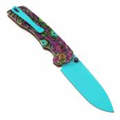 T1001V9 Tenable Kryo – Couteau Pliant Lame Acier 14C28N Bleu Drop Point, Manche Jade G10 Purple Undead Print, Crossbar Lock Kim Ning Design – Livraison Gratuite