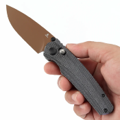 T2109V6 Couteau Tenable Raven Lame Acier 14C28N Rose Gold, Manche Micarta Noir, Verrouillage Cross Bar - Livraison Gratuite