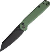 TD015OD Couteau Defcon Tier 2 Sheepfoot Sandvik 14C28N Lame Noire Manche Aluminium Olive Sécurité Button Lock - Livraison Gratuite