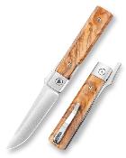 TVYZ04JGL Trivisa Dolphin-JO – Lame Drop Point 14C28N Satinée, Manche Bois d’Olivier, Verrouillage Liner Lock - Livraison Gratuite