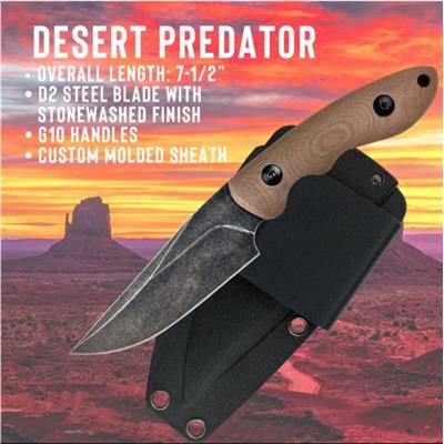 Couteau de Combat ABKT Tac Predator Lame Acier D2 Manche Desert G-10 Etui Kydex AB004T - Livraison Gratuite