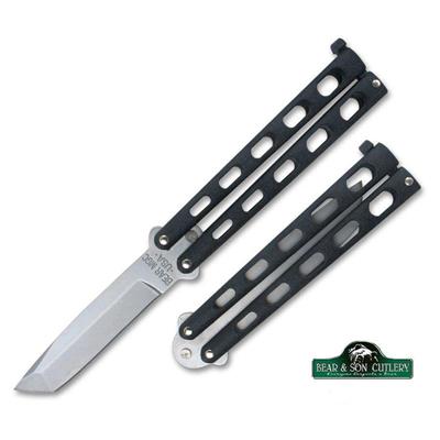 Couteau Butterfly Balisong Tanto Bear & Son Acier Carbone Made In USA BC114AB - Free Shipping