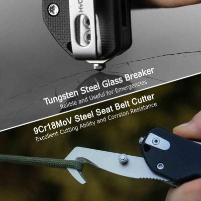 KUB363A Kubey 10-8 - Couteau Rescue Button Lock Lame Acier 14C28N Manche G10 Noir Belt Cutter Brise-Vitres Roulements - Livraison Gratuite