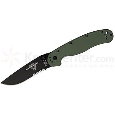 Couteau Ontario Rat 1 OD Green Acier AUS-8 Serrated Manche Nylon Linerlock ON8847OD - Free Shipping
