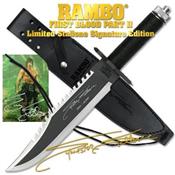 Couteau Rambo II First Blood Part II Signature Edition Acier Inox Manche Paracorde Kit Survie Etui Cuir RB9295 - Free SHipping